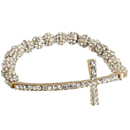Gold Rhinestone Cross Stretch Bracelet