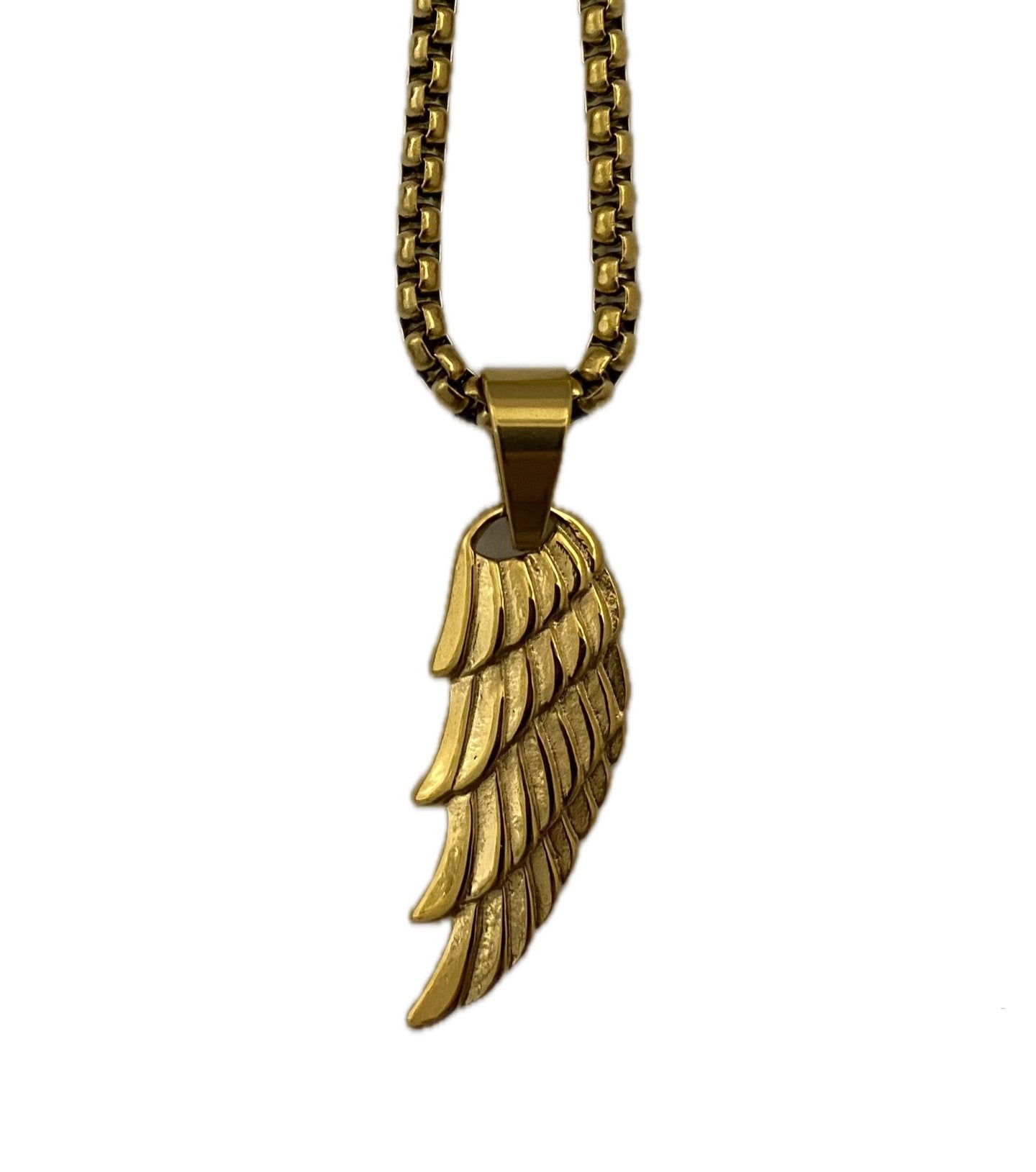 Gold Stainless Steel Angel Wing Pendant Necklace