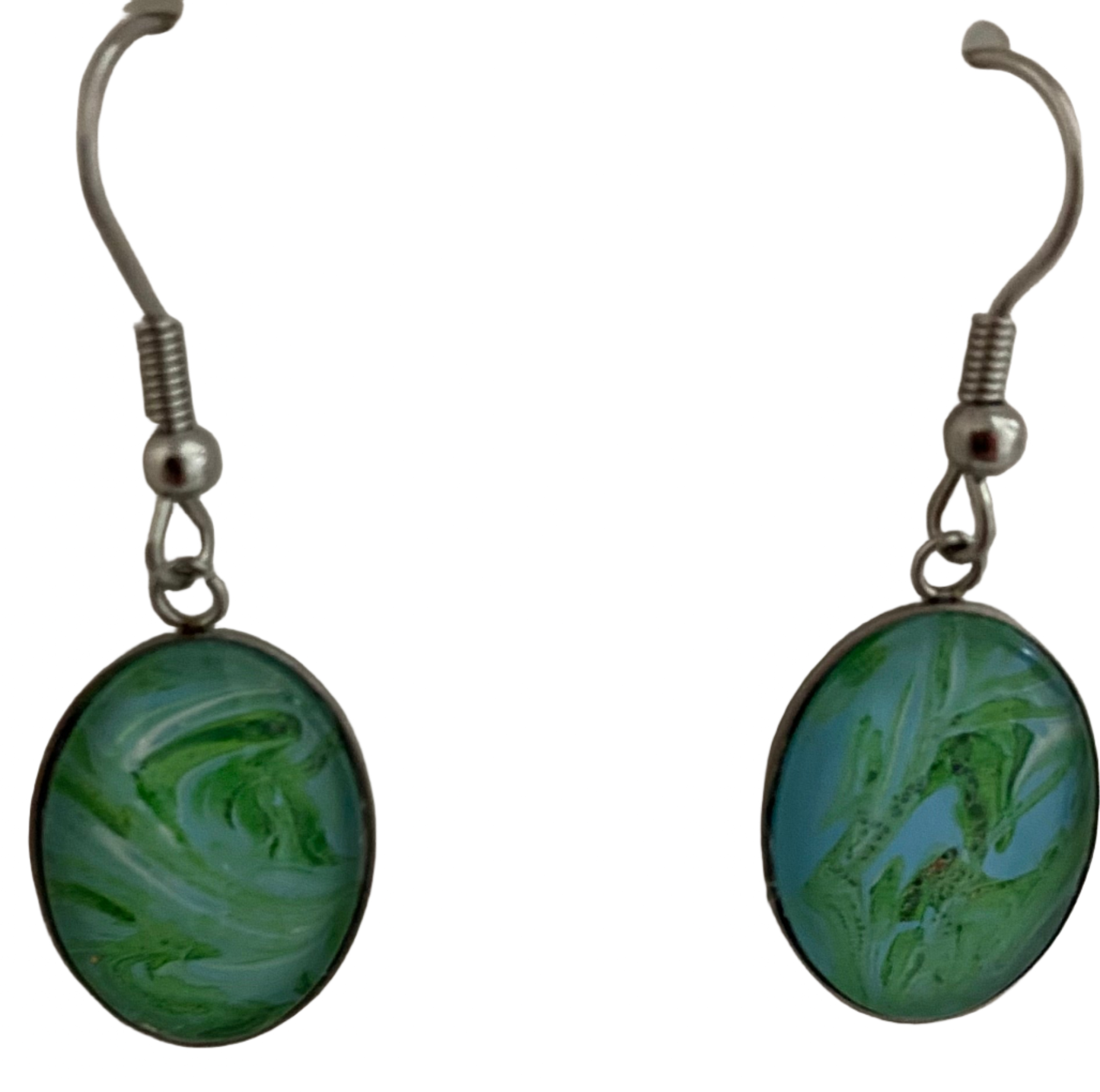 Green, Blue and White Art Jewelry Earrings