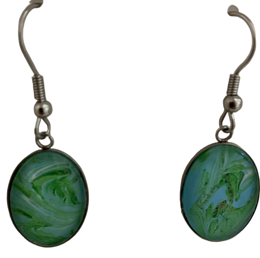 Green, Blue and White Art Jewelry Earrings