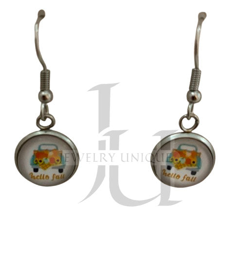 Handmade Dainty Hello Fall with Truck Earrings