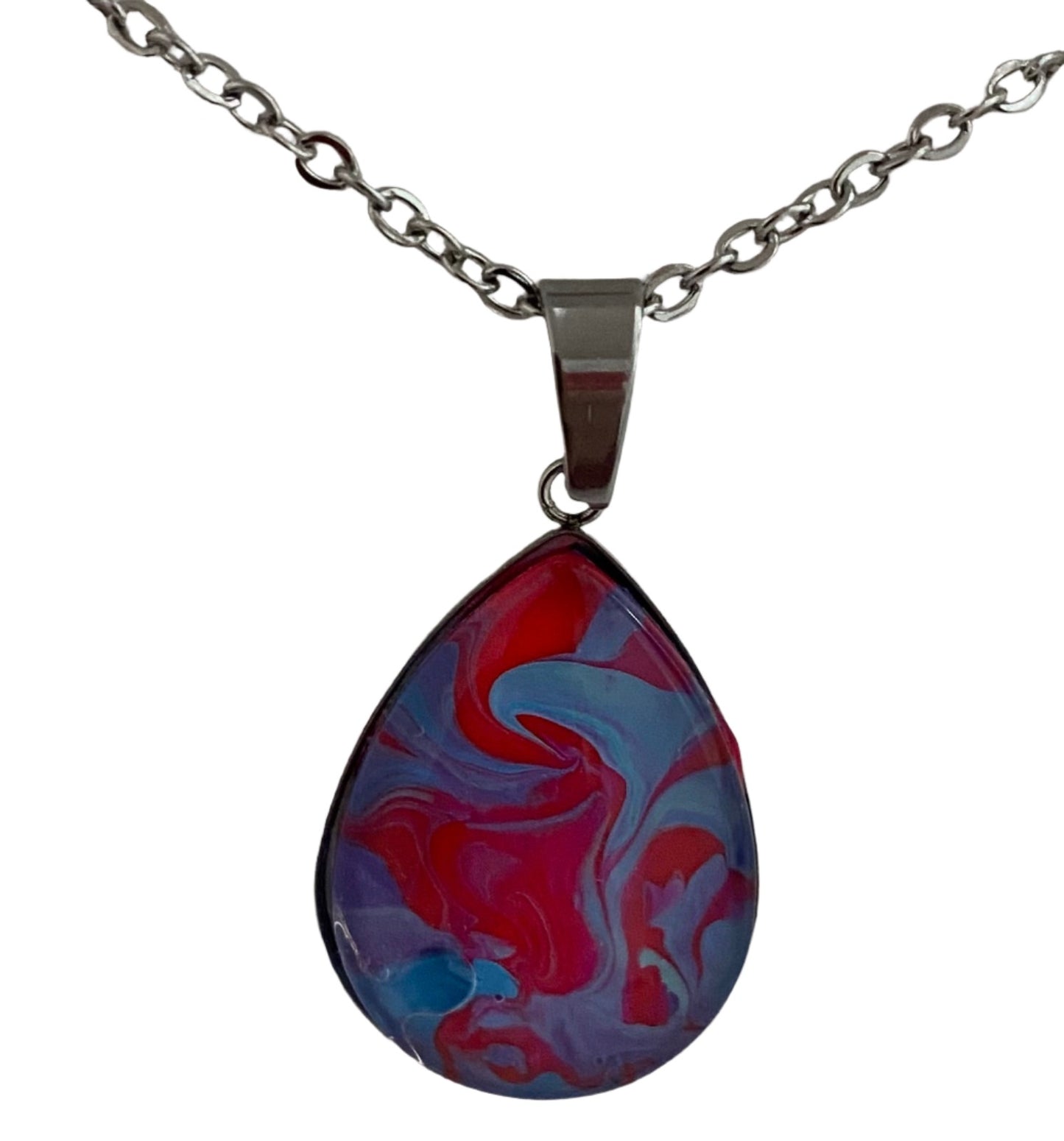 Hot pink and Purple Tear Drop Art Pendant Necklace