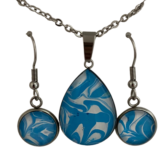 Blue and White Fluid Art Jewelry Set