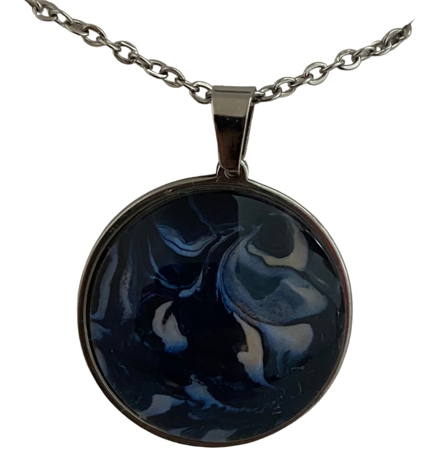 Navy, Peach, and White Fluid Art Necklace