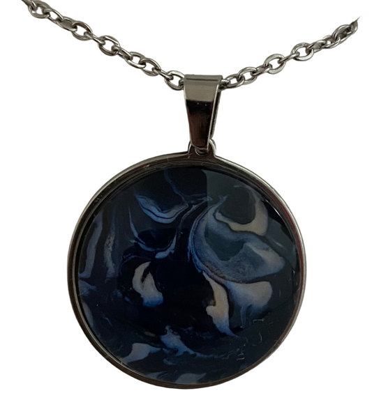 Navy, Peach, and White Fluid Art Necklace