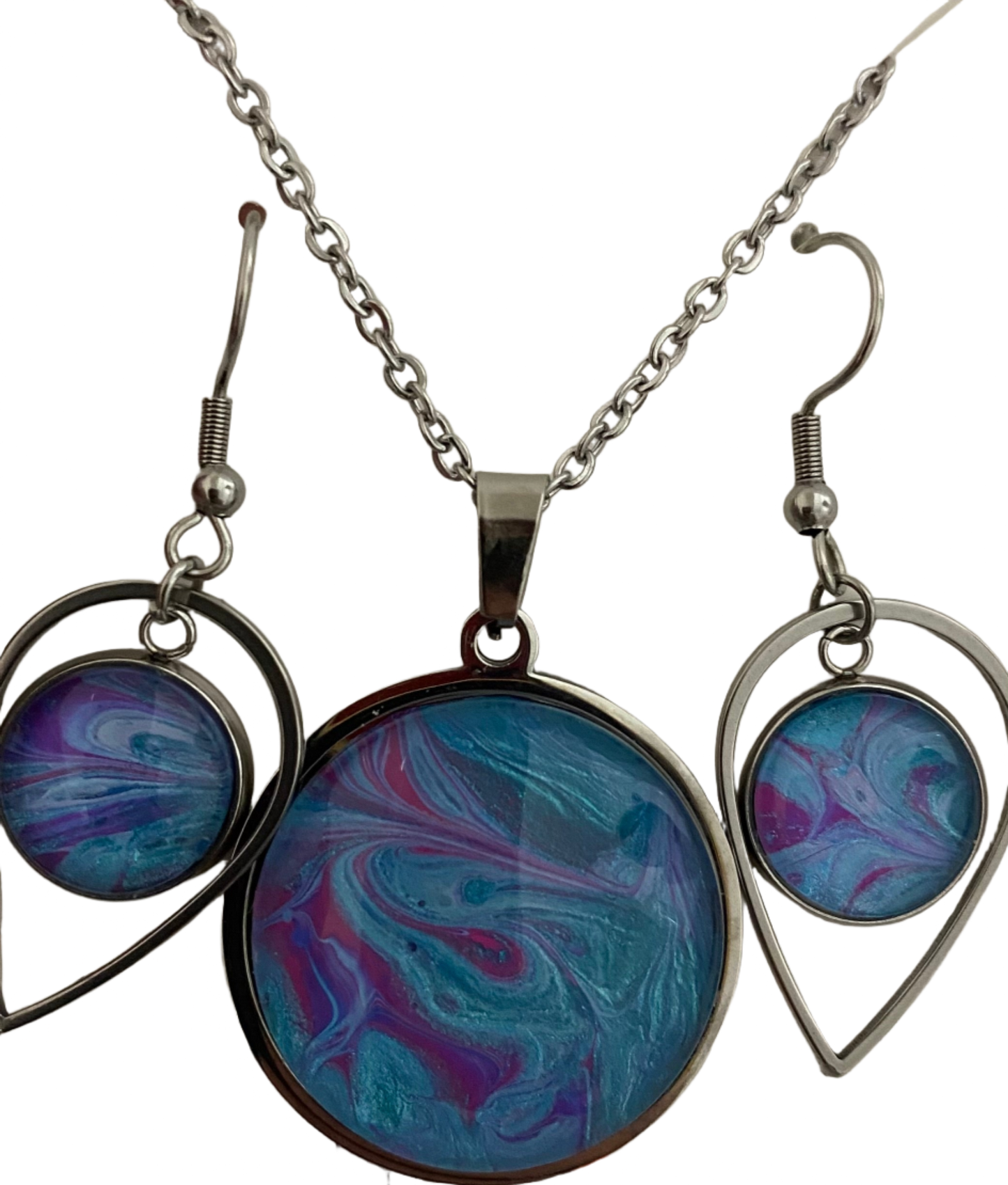 Blues, Pink and Purple Art Jewelry Set