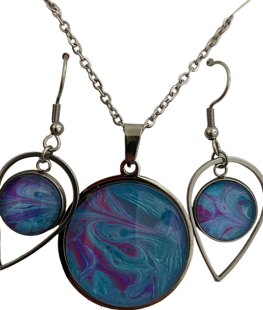 Blues, Pink and Purple Art Jewelry Set