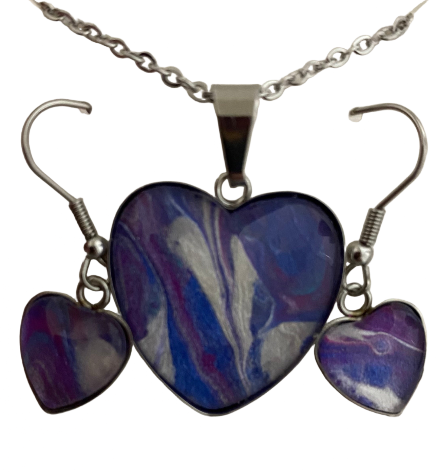 Purples and White Heart Art Jewelry Set