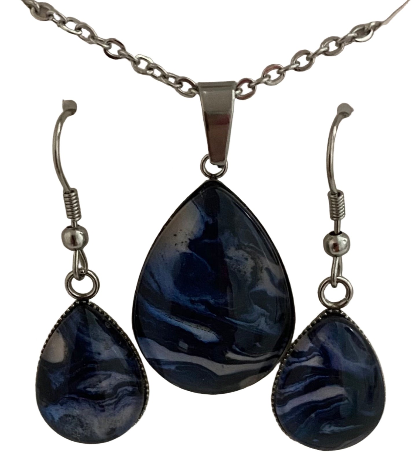 Blues and Peach Fluid Art Jewelry Set