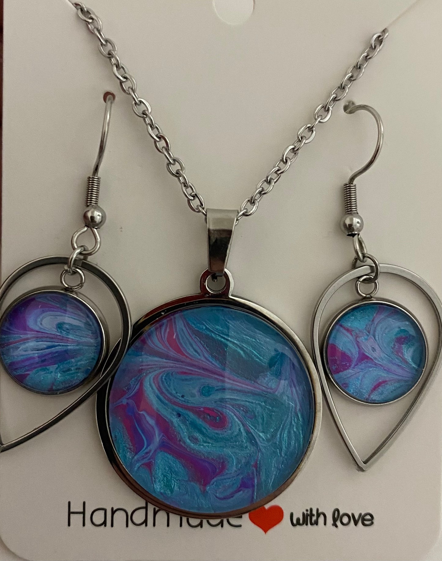 Blues, Pink and Purple Art Jewelry Set