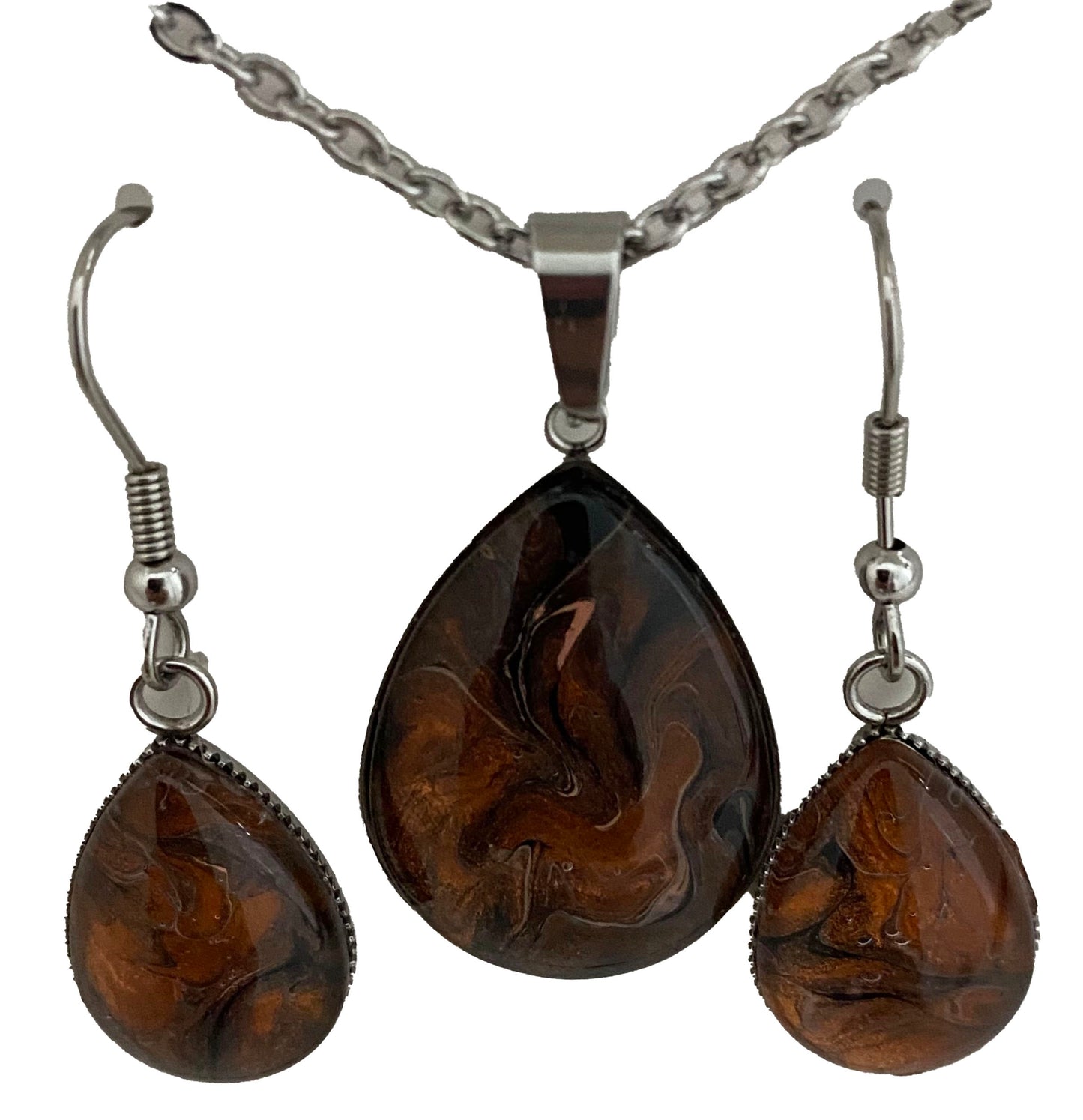Browns and Black Fluid Art Jewelry Set