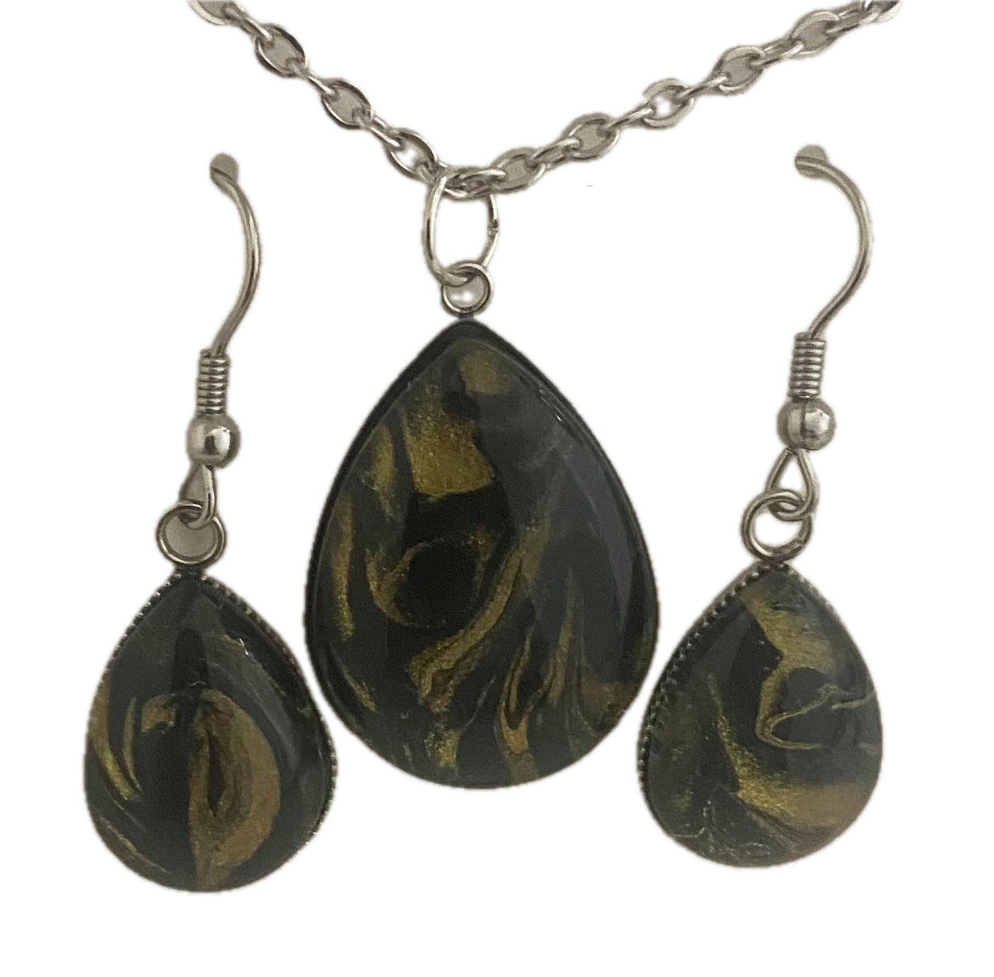 Black and Gold Fluid Art Jewelry Set