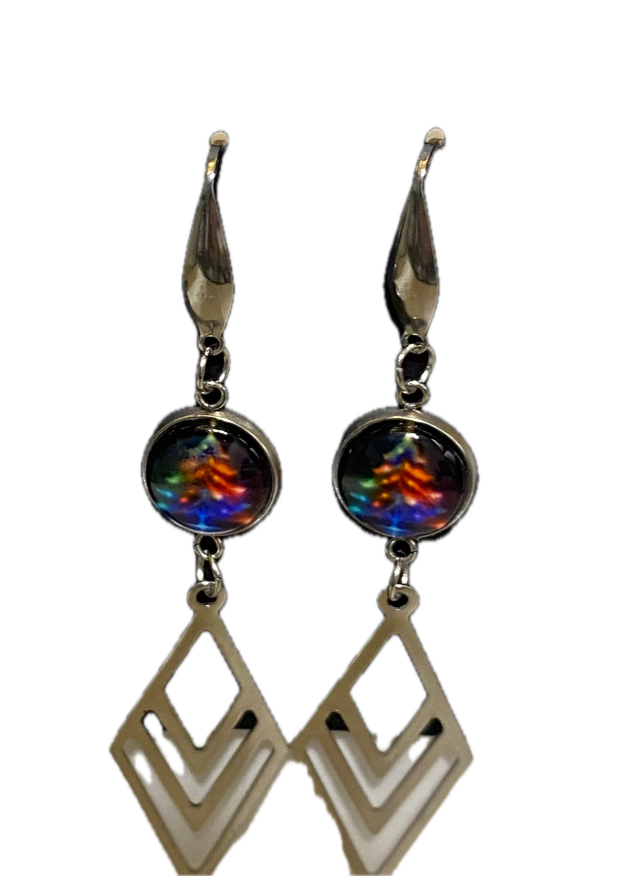 Stainless Steel Long Dangle Earrings with Christmas Tree