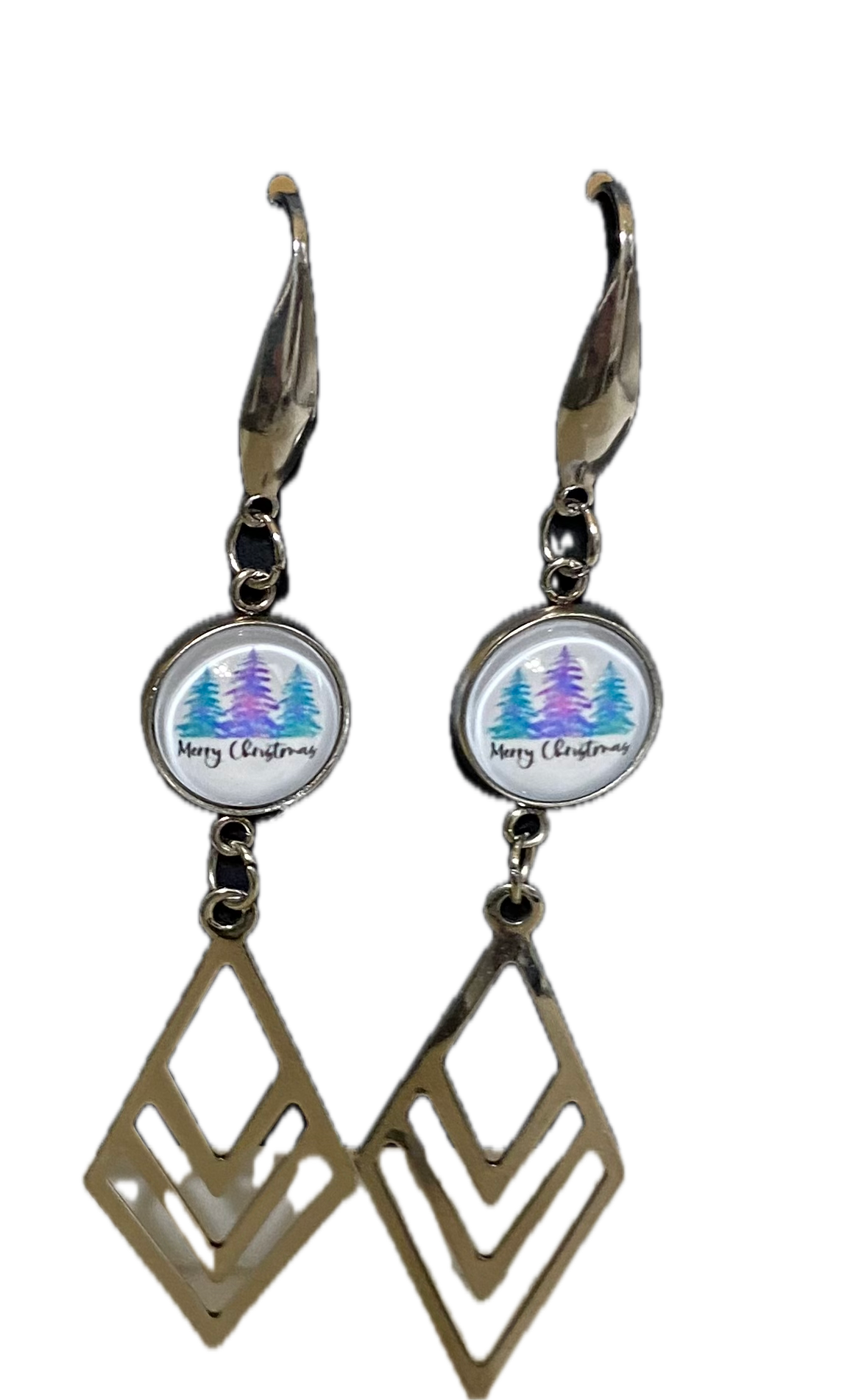 Stainless Steel Long Dangle Earrings with Merry Christmas