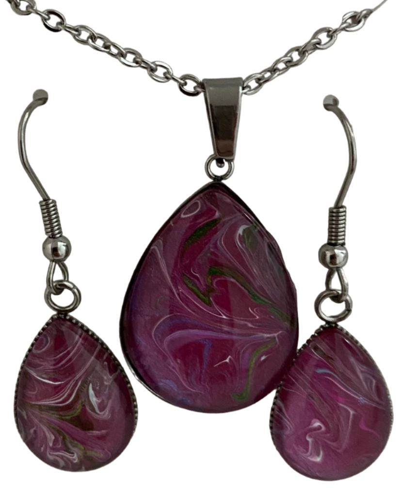 Mauves, Pinks and Green Fluid Art Set