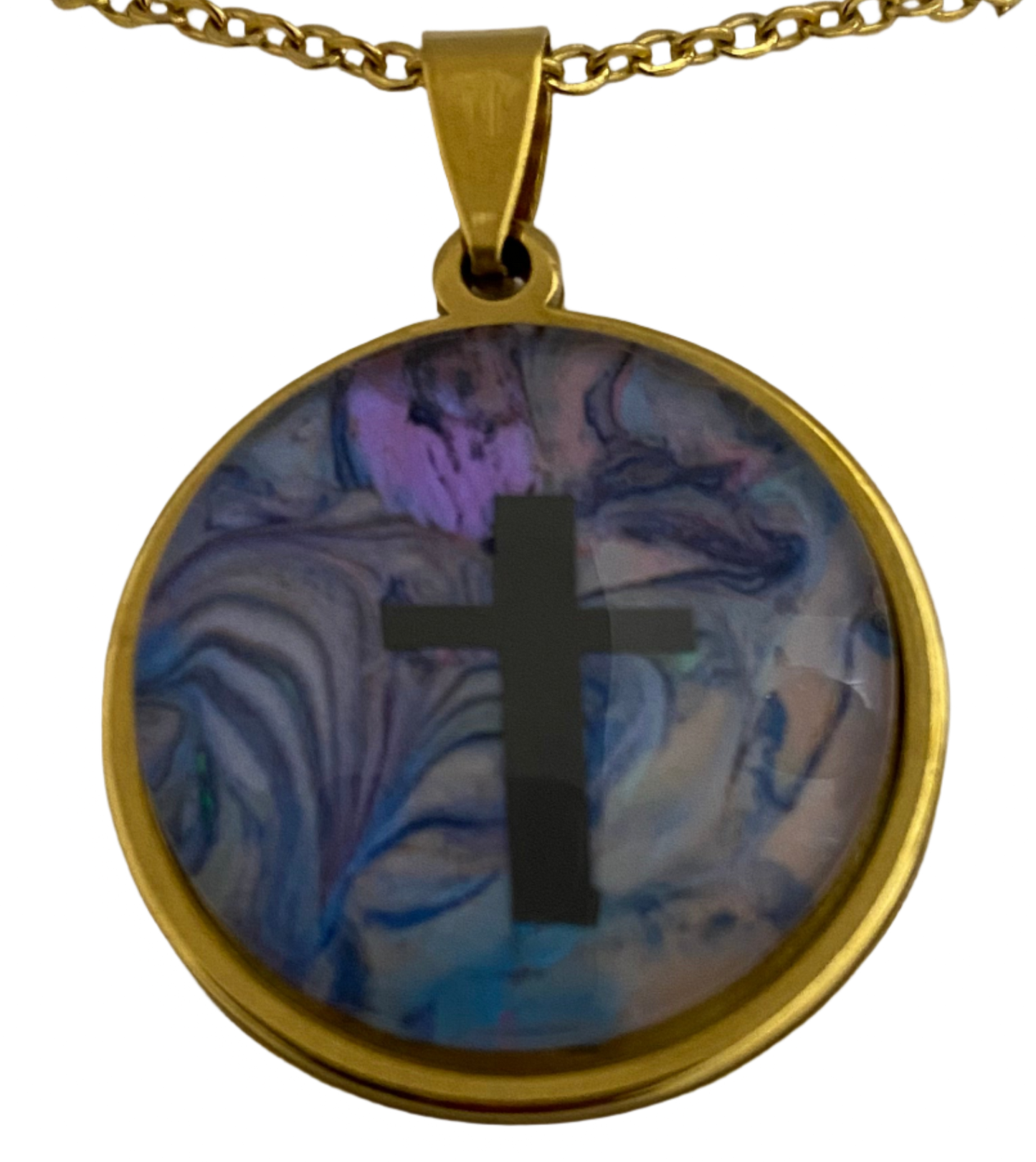 Multi-Colored Art Jewelry with Cross Gold Necklace