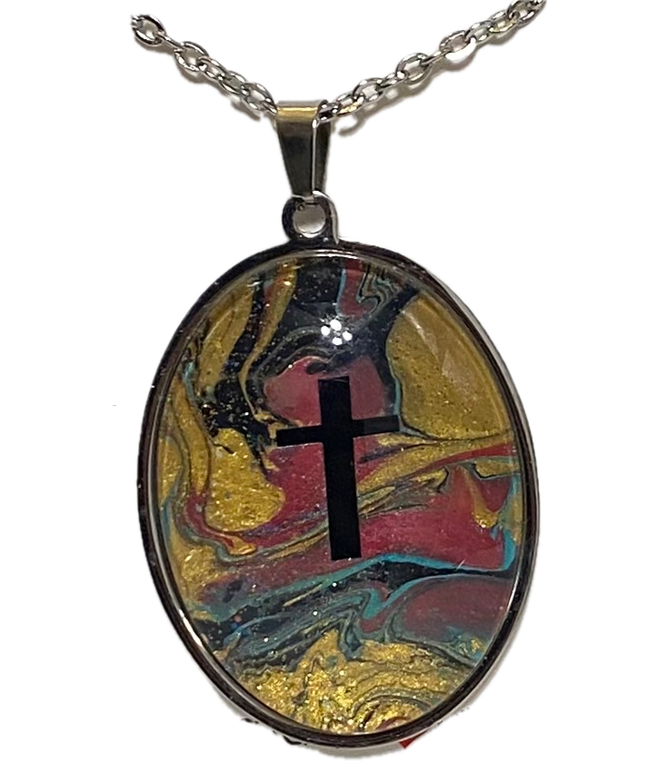 Multi-Colored Cross Artisan Large Oval Necklace