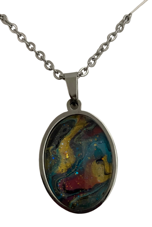 Multi-Colored Fluid Art Handmade Necklace