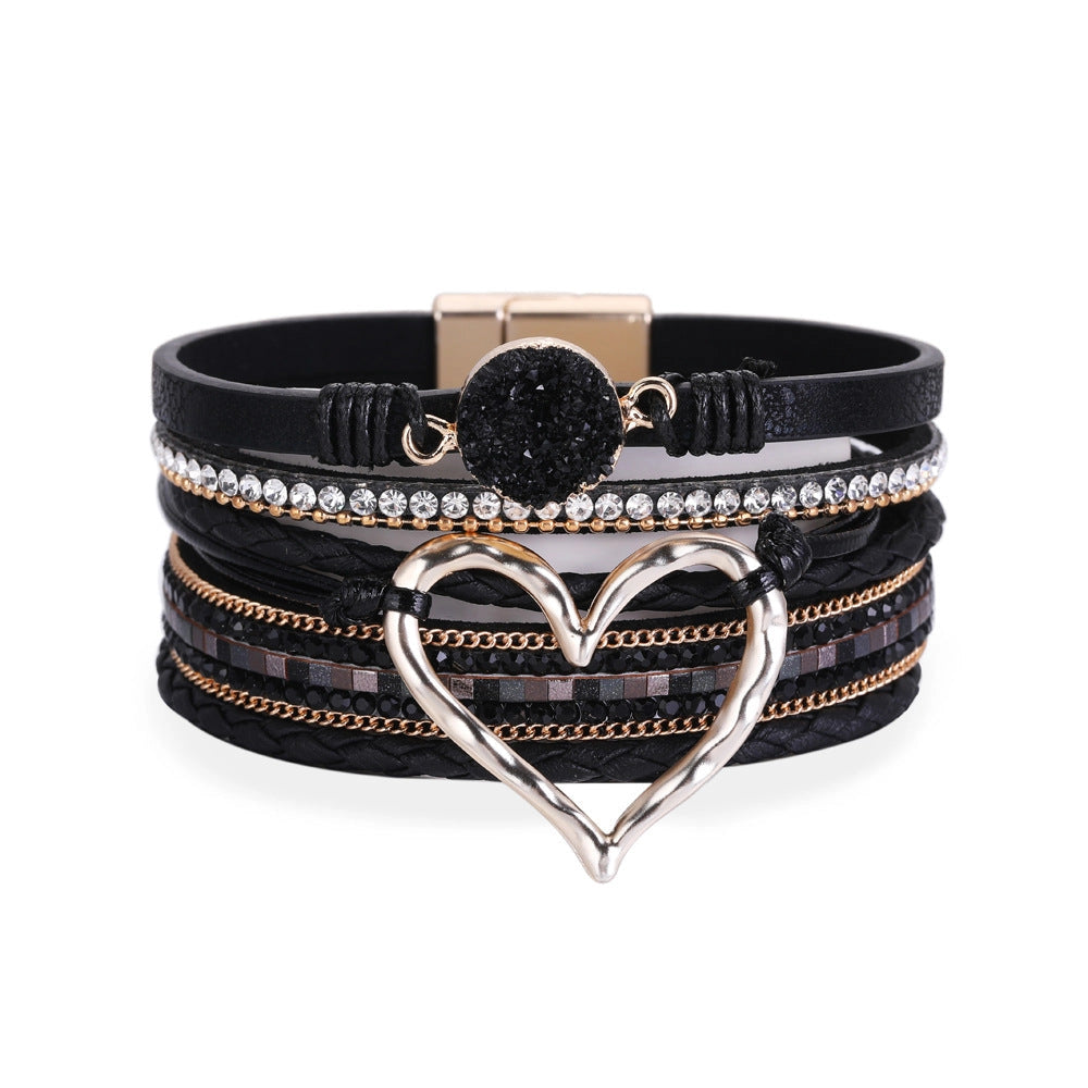 Multi-Layer Heart Magnetic Brown Bracelet