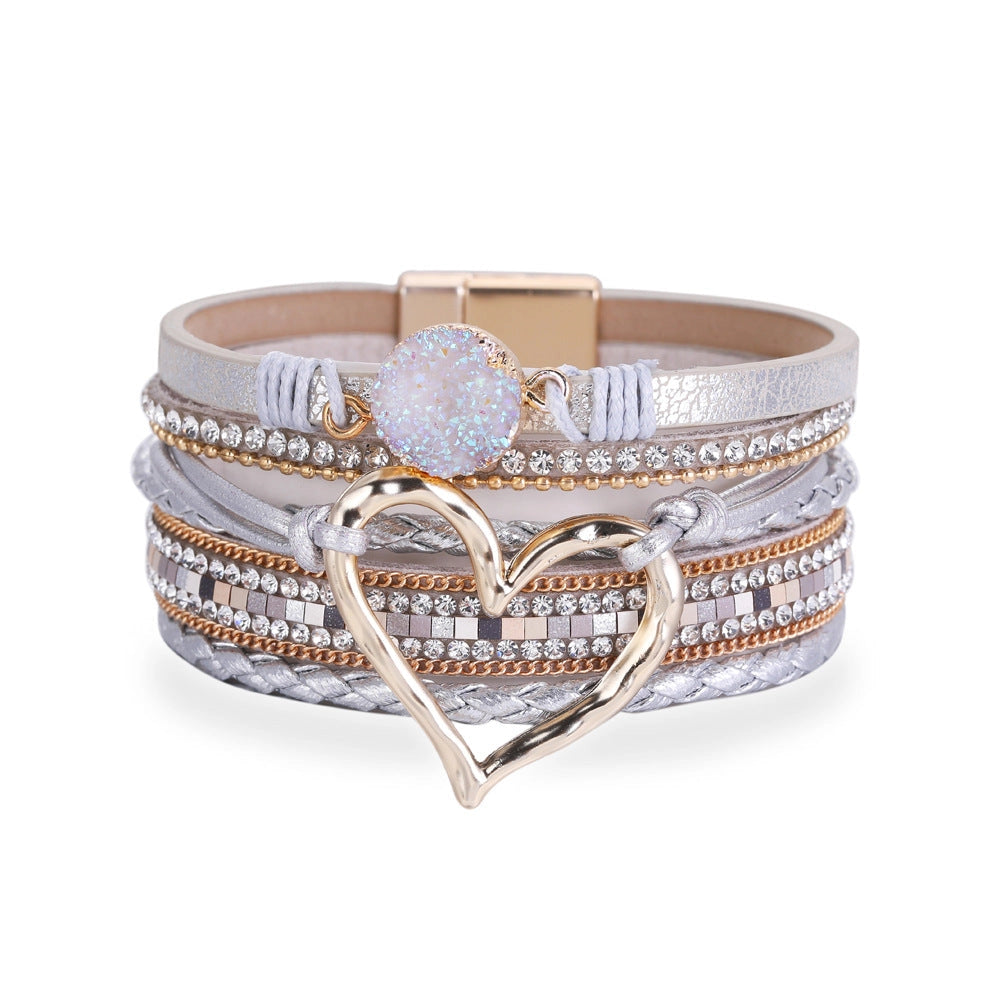 Multi-Layer Heart Magnetic Brown Bracelet