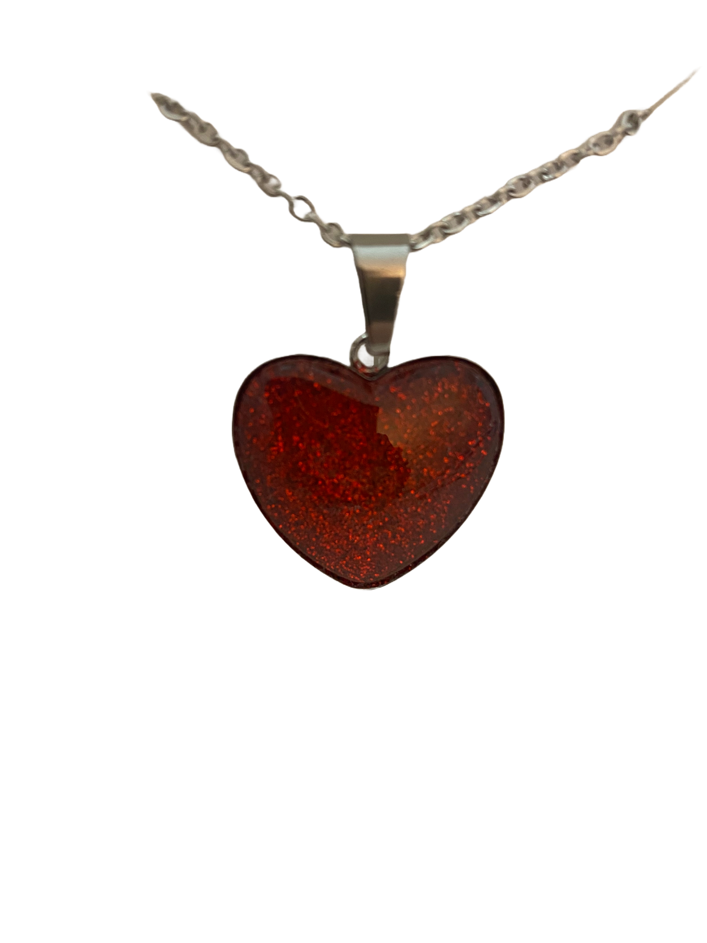 Pink Glitter Valentine Handmade Heart Necklace