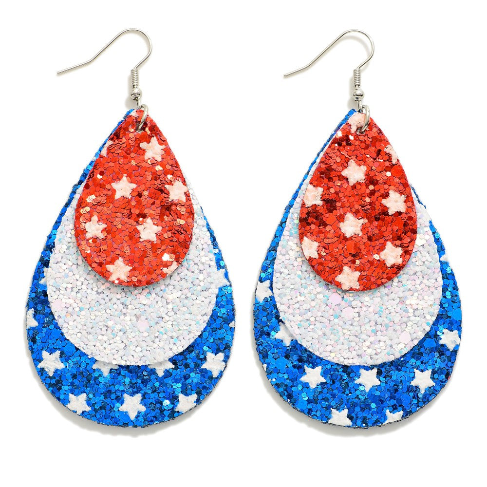 Red White and Blue Layered Teardrop Dangle Earrings
