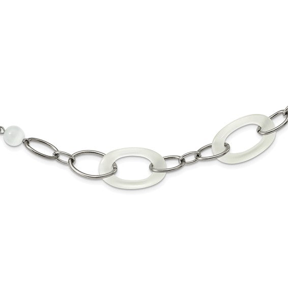 Chisel Stainless Steel White Cat's Eye Necklace