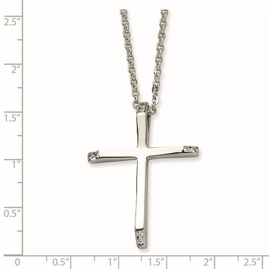 Stainless Steel CZ Cross Pendant Necklace