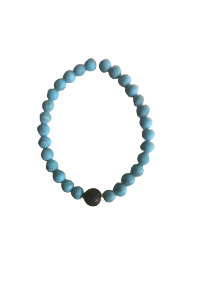 Turquoise Beads With Round Lava Bead Stretch Bracelet