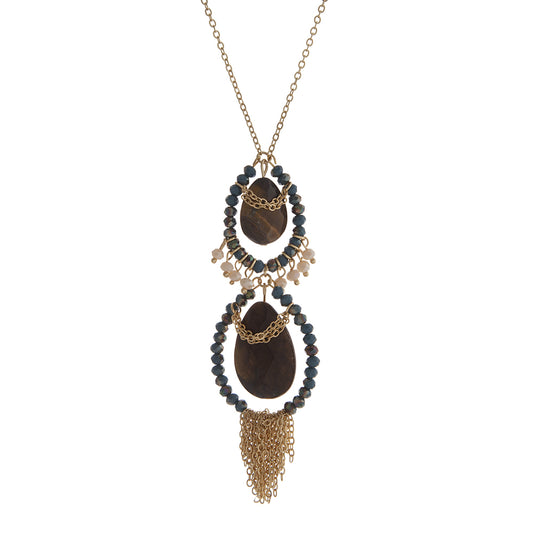 Gold tone Tiger Eye Fringe Necklace