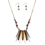 Silver tone Brown and Amber Fringe Necklace Set