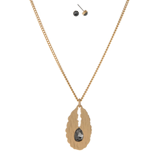 Oval Pendant With Gray Rhinestone Set
