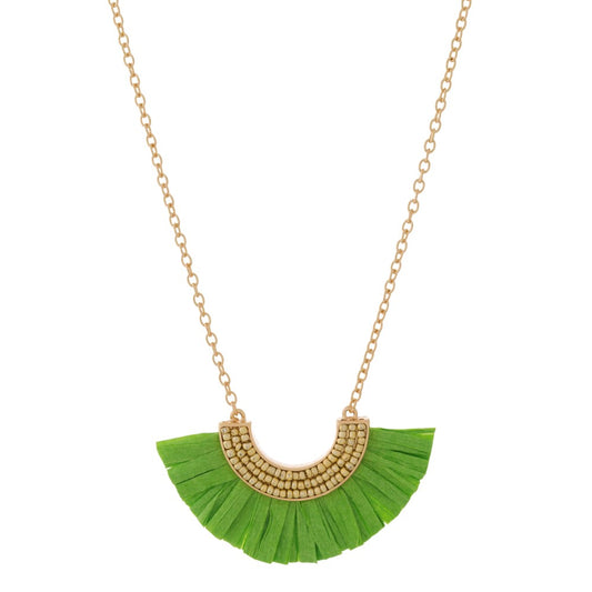 Gold tone Necklace with Beaded, Raffia accent