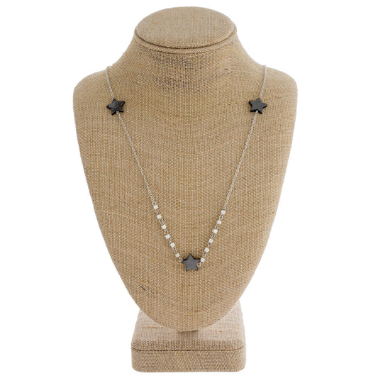 Long Chain Necklace with Square Beads and Stars