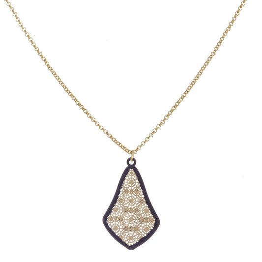 Rolo Chain Necklace with Two Tone Tan Filigree Pendant