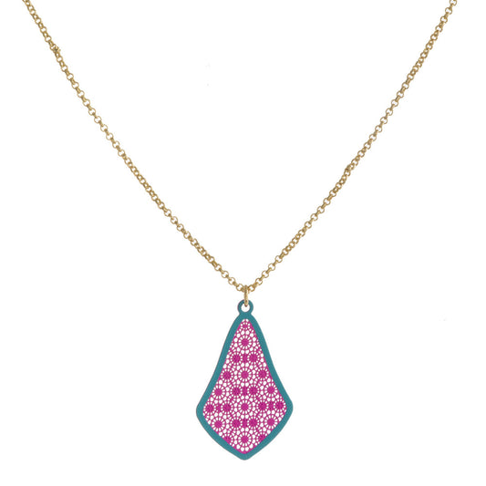 Rolo Chain Necklace with Two Tone Pink Filigree Pendant