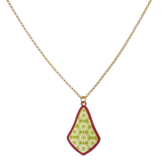 Rolo Chain Necklace with Two Tone Green Filigree Pendant