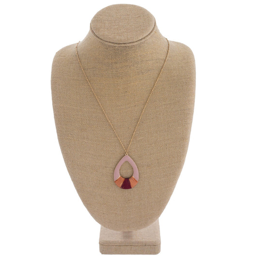 Pink Enamel Coated Teardrop Pendant Necklace
