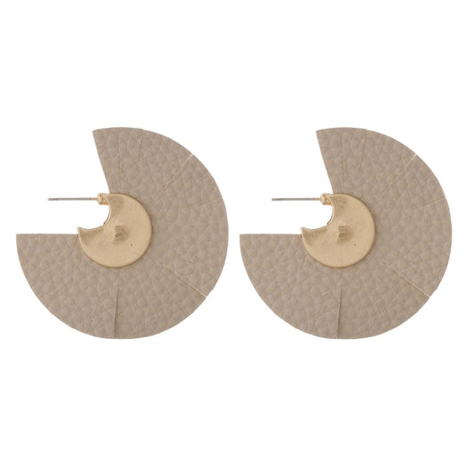 Gold tone Faux Leather Fan Earrings