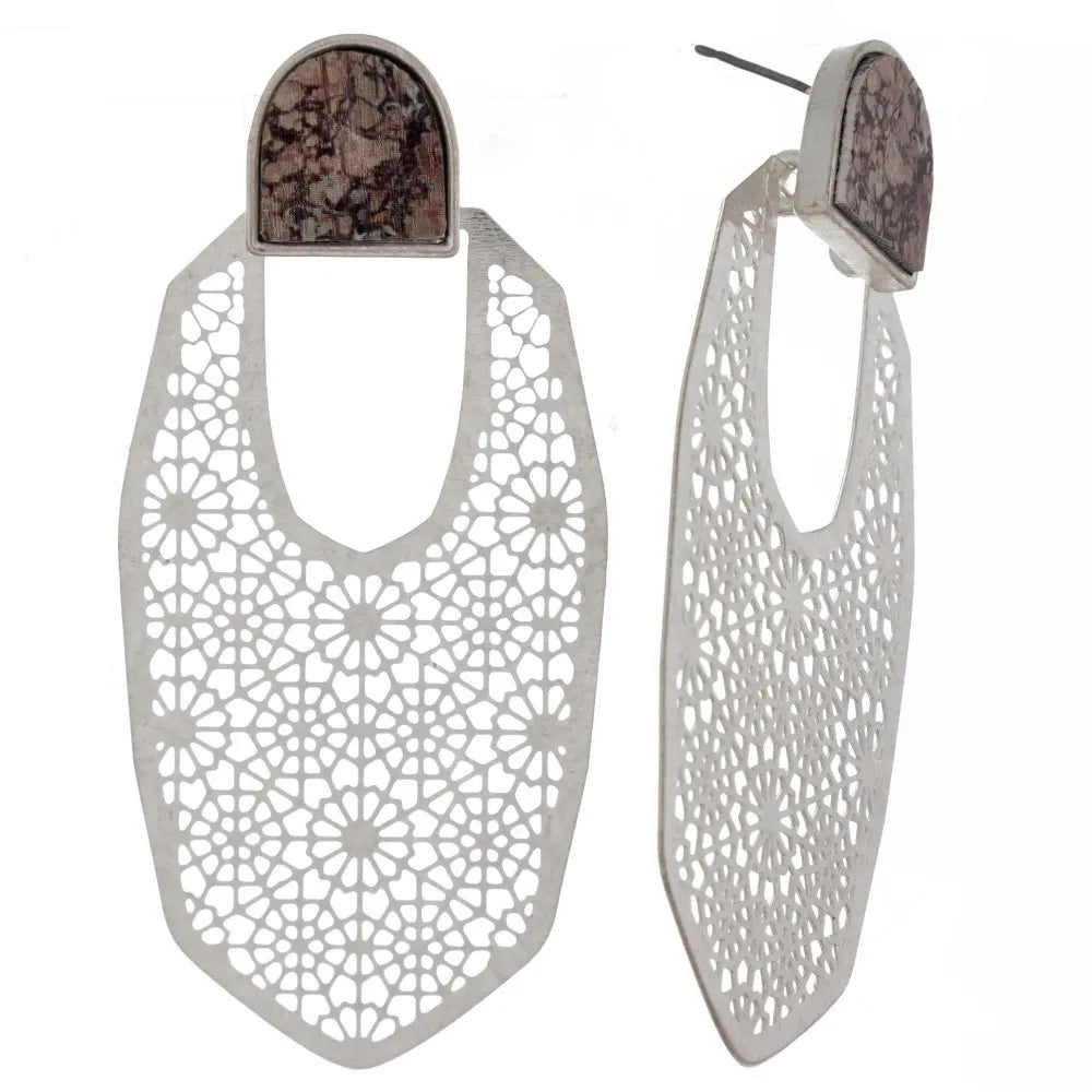 Long Metal Filigree Earrings
