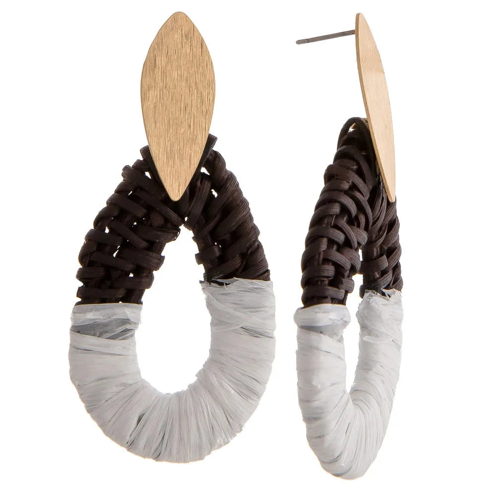 Rattan woven teardrop earrings