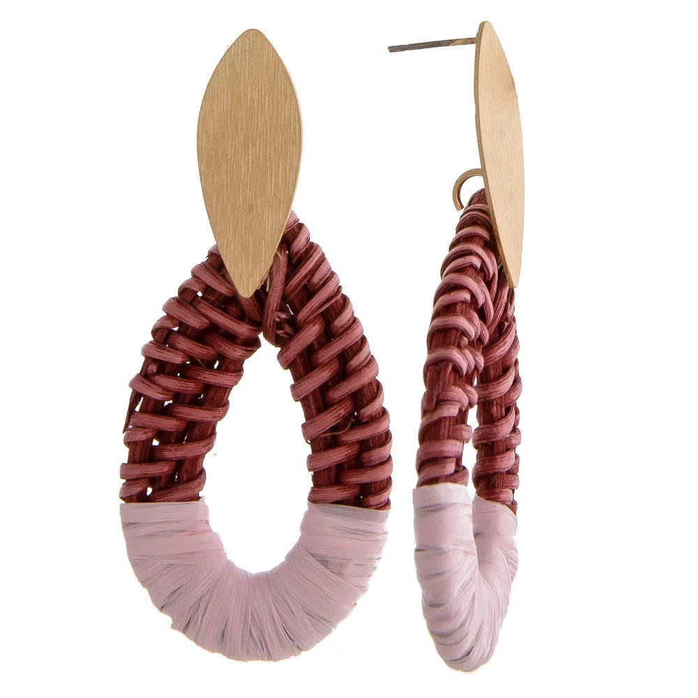 Rattan woven teardrop earrings