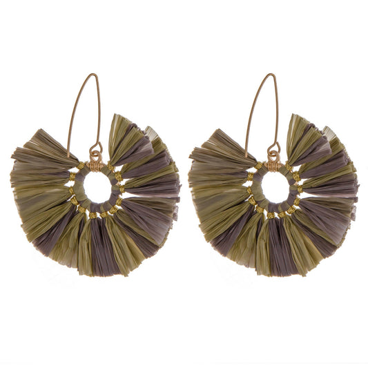 Two-tone raffia inspired tassel earrings