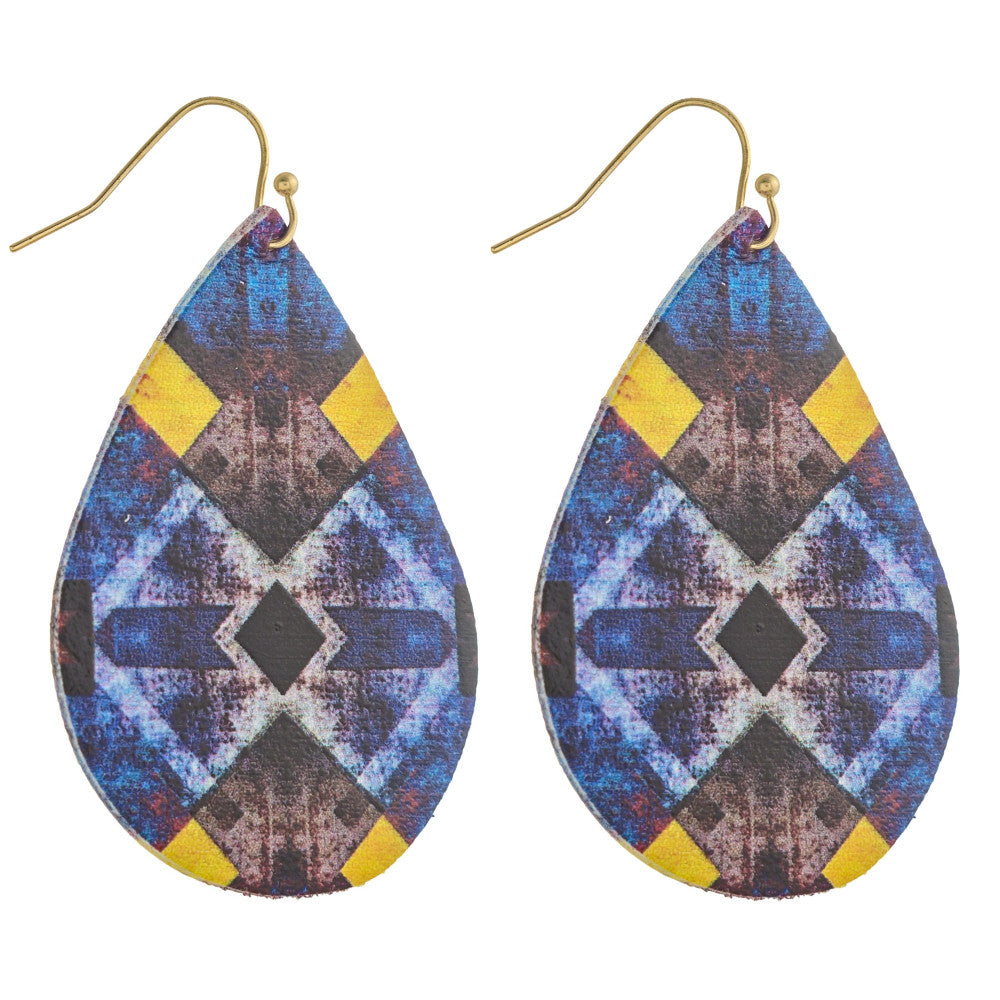 Faux Leather Geometric Print Teardrop Earrings