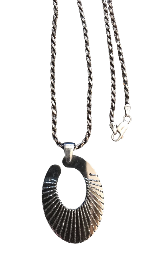 Sterling Silver Two Tone Oval Pendant Necklace