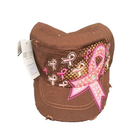 Kbethos brown with pink ribbon rhinestones hat