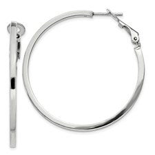 Sterling Silver 2x40mm Omega Back Hoop Earrings