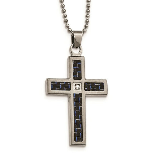 Chisel Stainless Steel Blue Carbon Fiber Necklace