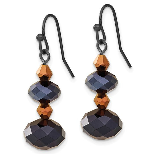 1928 Black and Brown Glass Bead Dangle Earrings