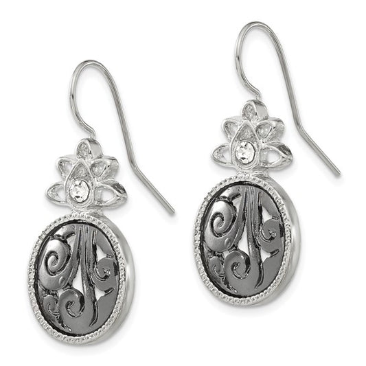 1928  Filigree Clear Crystal Dangle Earrings